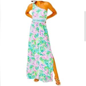 NWT LILLY PULITZER Malia One Shoulder Totally Blossom Engineered Maxi Dress Sz M